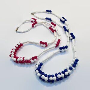 Vintage Necklaces, Lot of 2, 60s, Red, White, Blue, Plastic, Beaded, Retro